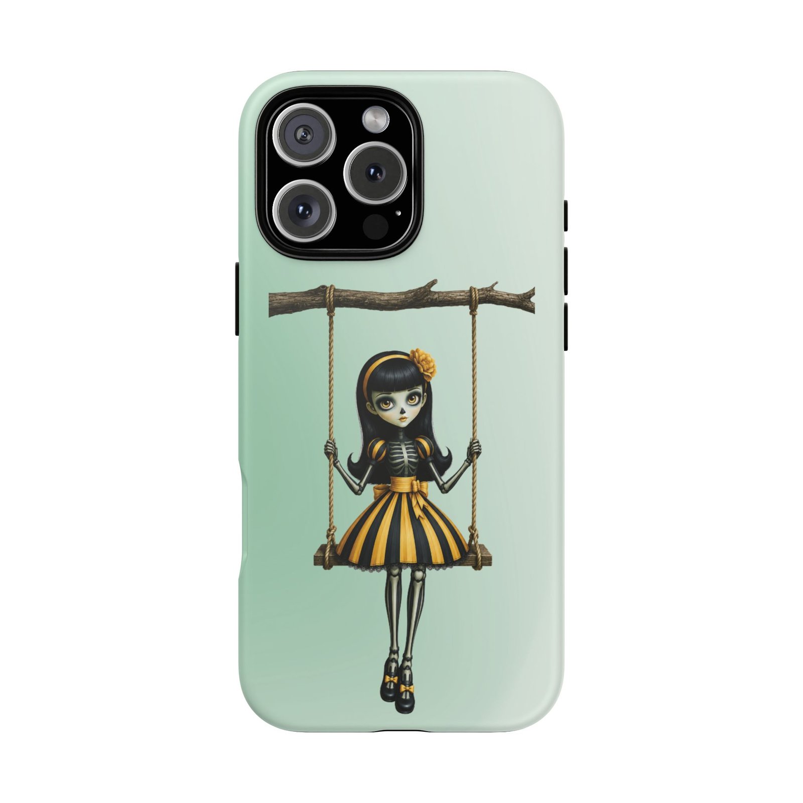 Cute Gothic Skeleton Girl Swing Phone Case – Mint Green Protective Phone Cover - iPhone 16 17 - Image 10