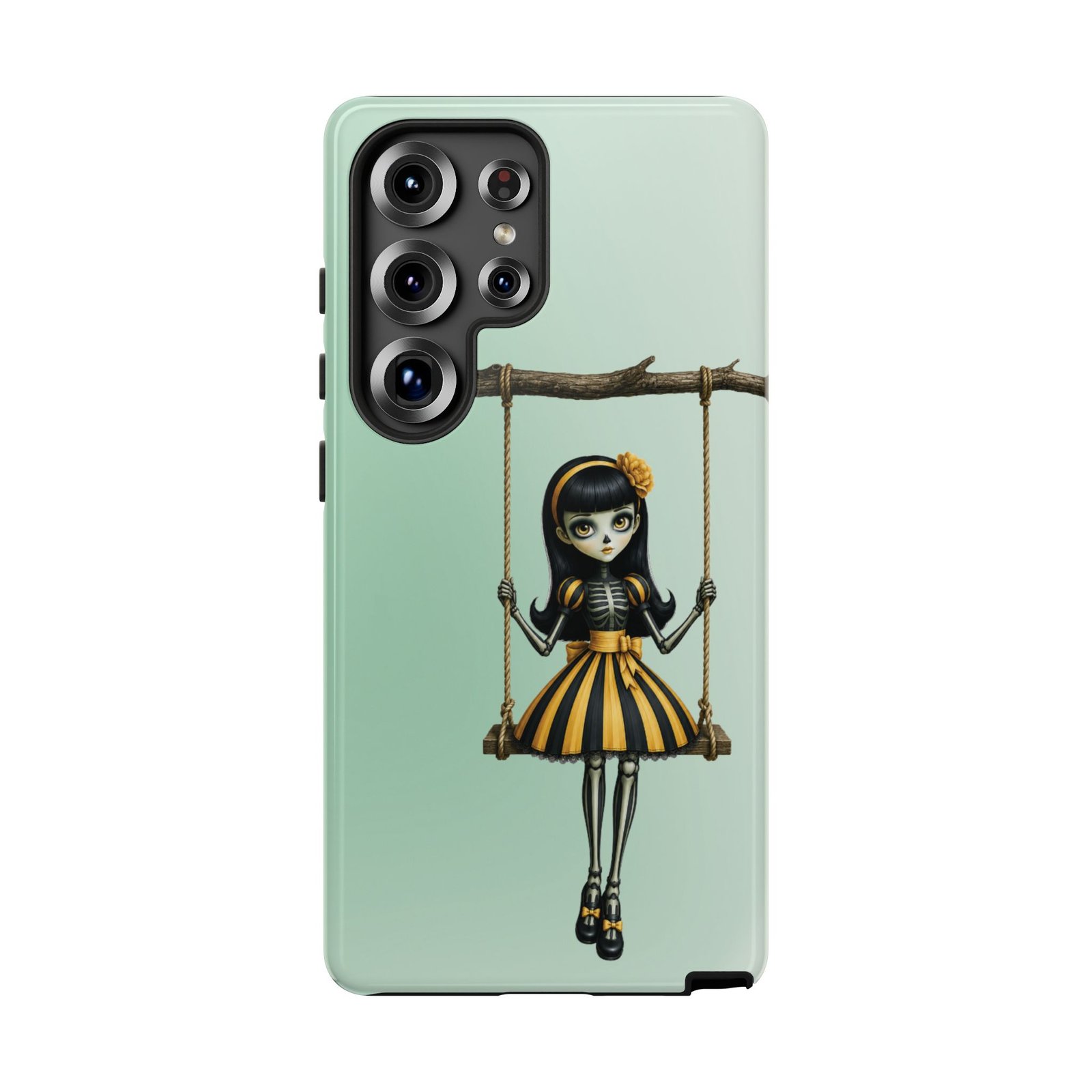 Cute Gothic Skeleton Girl Swing Phone Case – Mint Green Protective Phone Cover - Samsung Galaxy S24 S25 - Image 18