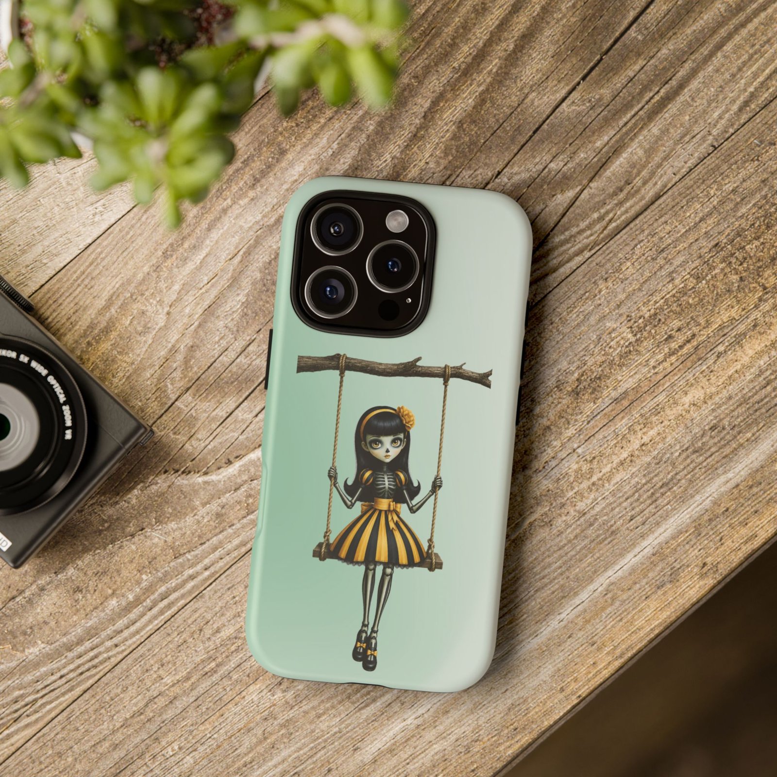 Cute Gothic Skeleton Girl Swing Phone Case – Mint Green Protective Phone Cover - iPhone 16 17 - Image 8